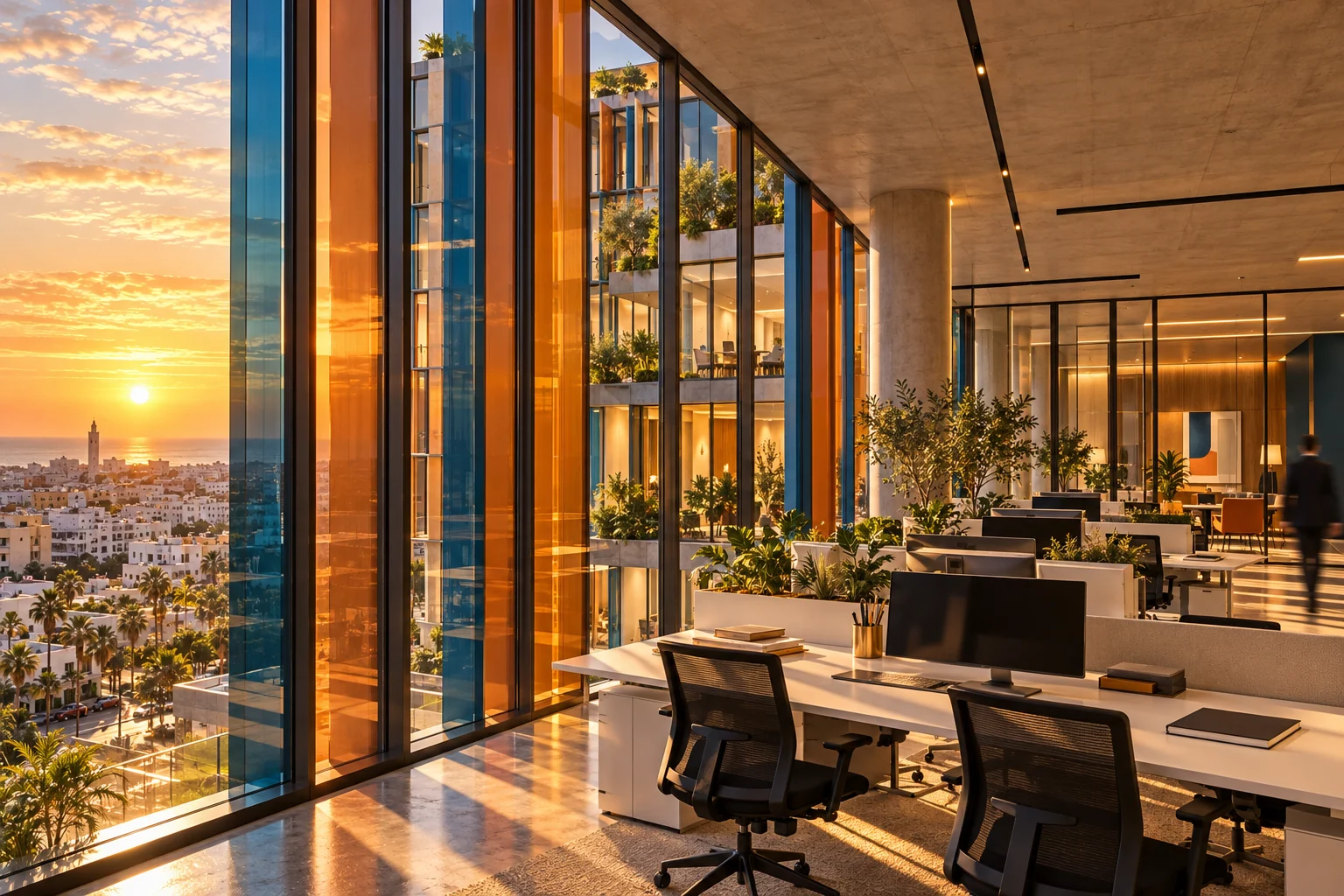 Tour Les Jardins — Bureaux et verre coloré